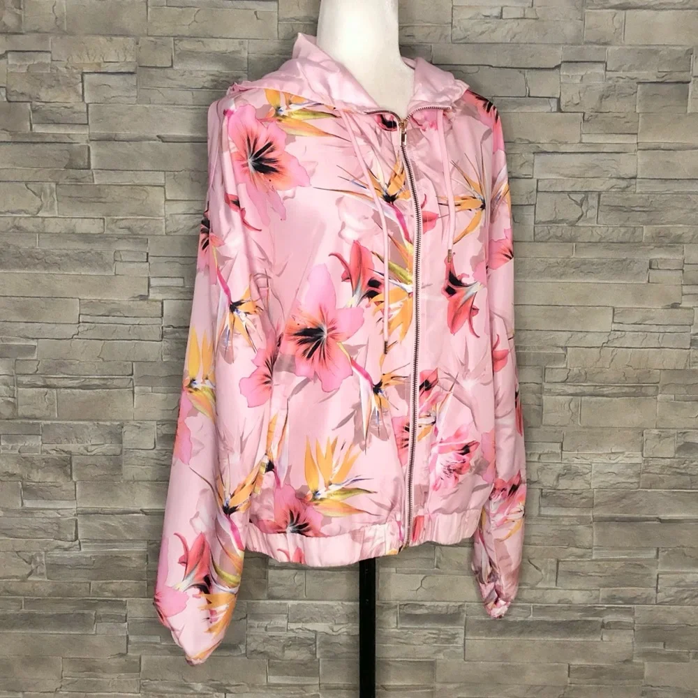 Pink floral windbreaker jacket - Picture 3 of 8